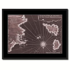 Sicily West Aegadian Islands Vintage Vivid Sepia Map Canvas Print, Picture Frames Home Decor Wall Art Decoration Gifts