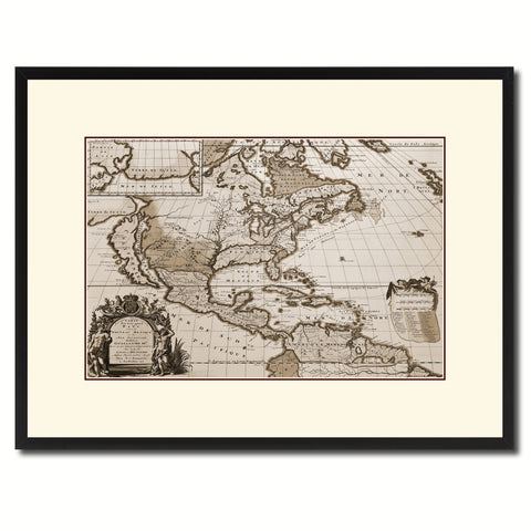 North America Vintage Sepia Map Canvas Print, Picture Frame Gifts Home Decor Wall Art Decoration