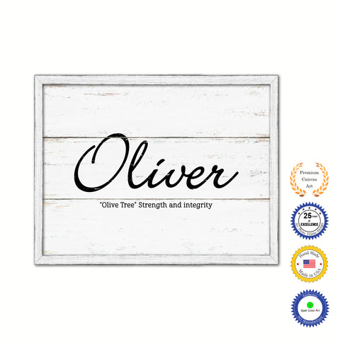 Oliver Name Plate White Wash Wood Frame Canvas Print Boutique Cottage Decor Shabby Chic
