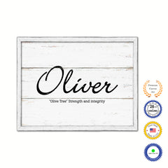 Oliver Name Plate White Wash Wood Frame Canvas Print Boutique Cottage Decor Shabby Chic