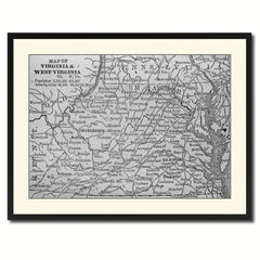 West Virginia Vintage B&W Map Canvas Print, Picture Frame Home Decor Wall Art Gift Ideas