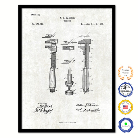 1887 Wrench Old Patent Art Print on Canvas Custom Framed Vintage Home Decor Wall Decoration Great for Gifts