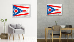 Ohio State Flag Shabby Chic Gifts Home Decor Wall Art Canvas Print, White Wash Wood Frame
