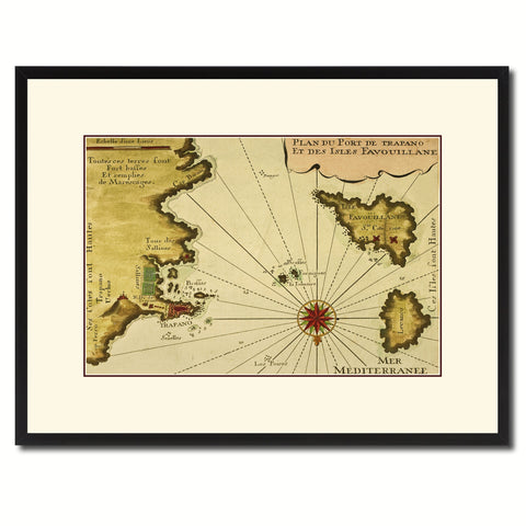 Sicily West Aegadian Islands Vintage Antique Map Wall Art Home Decor Gift Ideas Canvas Print Custom Picture Frame