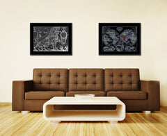 Leo Belgicvs Vintage Monochrome Map Canvas Print, Gifts Picture Frames Home Decor Wall Art