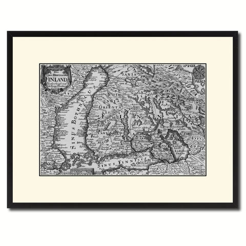 Finland Centuries Vintage B&W Map Canvas Print, Picture Frame Home Decor Wall Art Gift Ideas