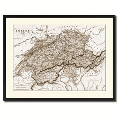 Switzerland Vintage Sepia Map Canvas Print, Picture Frame Gifts Home Decor Wall Art Decoration