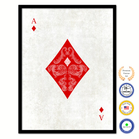 Ace Diamond Poker Decks of Vintage Cards Print on Canvas Black Custom Framed