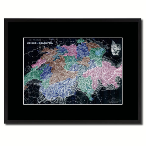 Switzerland Vintage Vivid Color Map Canvas Print, Picture Frame Home Decor Wall Art Office Decoration Gift Ideas