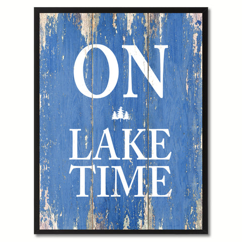 On Lake Time Saying Canvas Print, Black Picture Frame Home Decor Wall Art Gifts