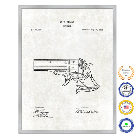 1864 Gun Revolver Old Patent Art Print on Canvas Custom Framed Vintage Home Decor Wall Decoration Great for Gifts