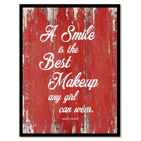 A smile is the best makeup any girl can wear - Marilyn Monroe  Inspirational Quote Saying Canvas Print with Picture Frame Home Decor Wall Art, Red