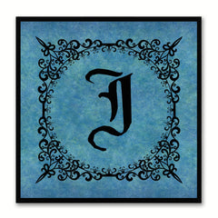 Alphabet J Blue Canvas Print Black Frame Kids Bedroom Wall Décor Home Art