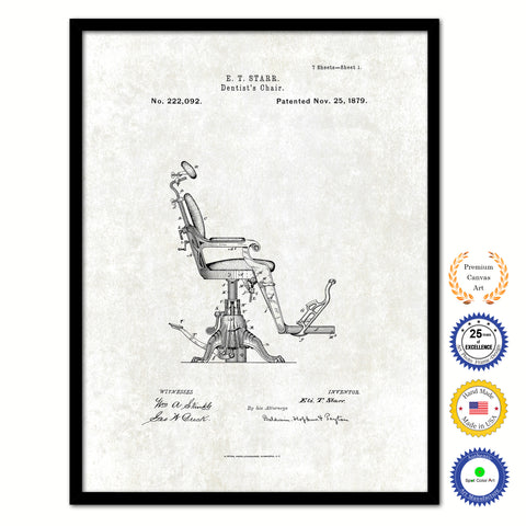 1879 Dentist's Chair Vintage Patent Artwork Black Framed Canvas Print Home Office Decor Great for Dentist Orthodontist