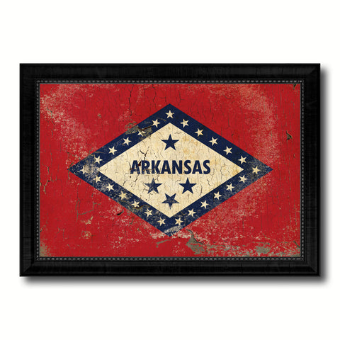 Arkansas State Flag Texture Canvas Print with Black Picture Frame Home Decor Man Cave Wall Art Collectible Decoration Artwork Gifts