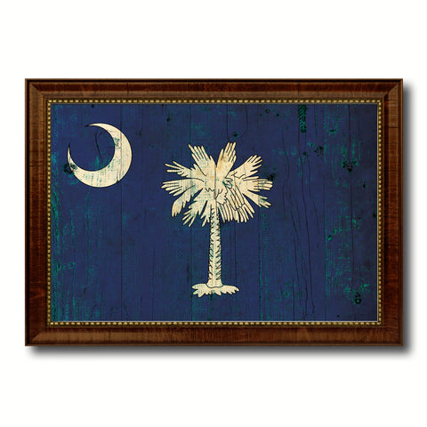 South Carolina State Flag Texture Canvas Print with Brown Picture Frame Gifts Home Decor Wall Art Collectible Decoration