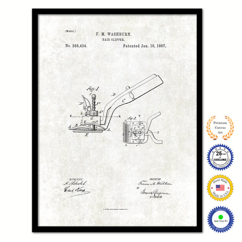 1887 Barber Hair Clipper Vintage Patent Artwork Black Framed Canvas Print Home Office Decor Great Gift for Barber Salon Hair Stylist