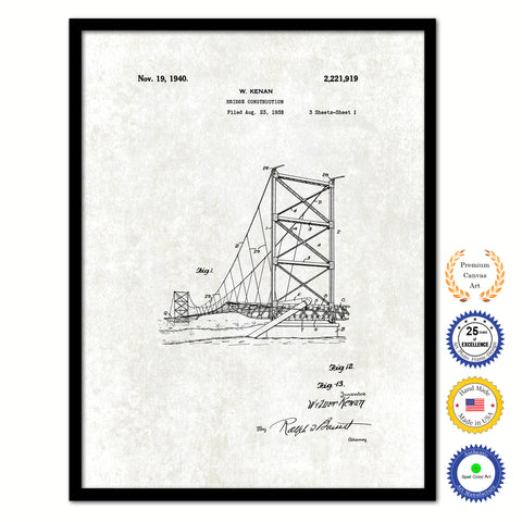 1940 Bridge Construction Vintage Patent Artwork Black Framed Canvas Print Home Office Decor Great Gift for Engineers Architects Construction Workers