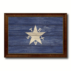 Texas History Lorenzo De Zavala Military Flag Texture Canvas Print with Brown Picture Frame Home Decor Wall Art Gifts