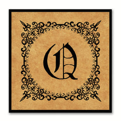 Alphabet Q Brown Canvas Print Black Frame Kids Bedroom Wall Décor Home Art