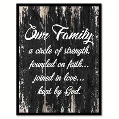 Our family a circle of strength founded on faith Motivational Quote Saying Canvas Print with Picture Frame Home Decor Wall Art