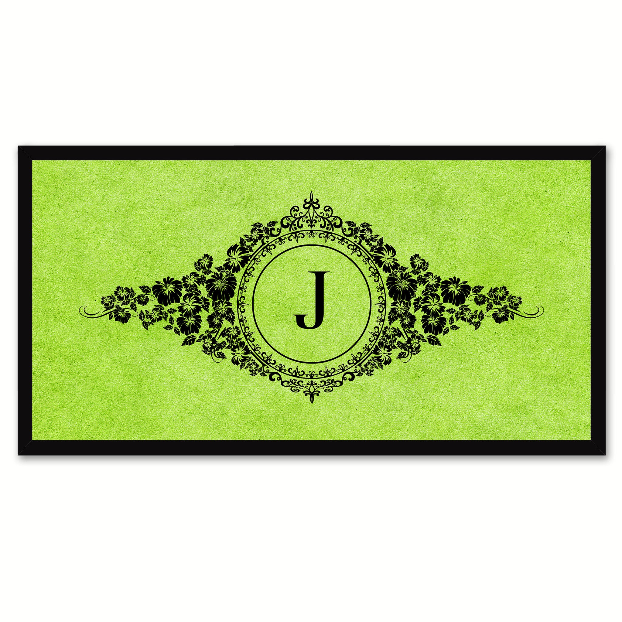 Alphabet Letter J Green Canvas Print, Black Custom Frame
