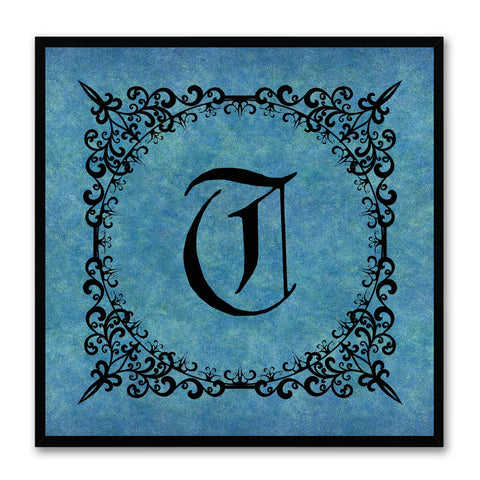 Alphabet T Blue Canvas Print Black Frame Kids Bedroom Wall Décor Home Art