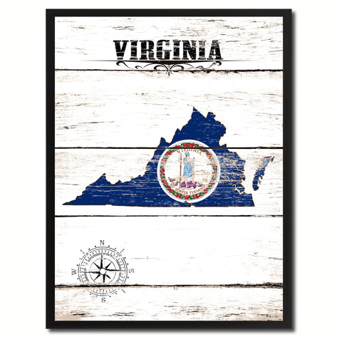 Virginia State Flag Texture Canvas Print with Black Picture Frame Home Decor Man Cave Wall Art Collectible Decoration Artwork Gifts
