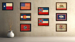 Mississippi State Vintage Flag Canvas Print with Brown Picture Frame Home Decor Man Cave Wall Art Collectible Decoration Artwork Gifts