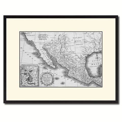 Mexico Vintage B&W Map Canvas Print, Picture Frame Home Decor Wall Art Gift Ideas