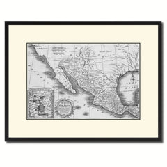 Mexico Vintage B&W Map Canvas Print, Picture Frame Home Decor Wall Art Gift Ideas