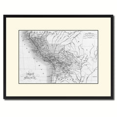 Peru Bolivia Vintage B&W Map Canvas Print, Picture Frame Home Decor Wall Art Gift Ideas
