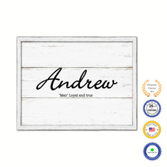 Andrew Name Plate White Wash Wood Frame Canvas Print Boutique Cottage Decor Shabby Chic