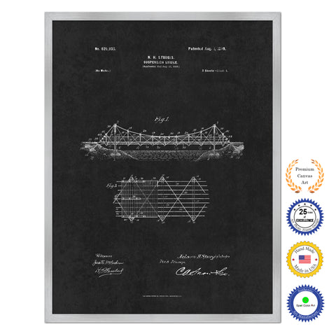 1899 Suspension Bridge Antique Patent Artwork Silver Framed Canvas Home Office Decor Great Gift for Engineers Architects Construction Workers