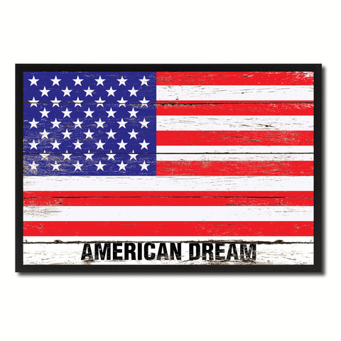 American Dream USA Flag Vintage Canvas Print with Picture Frame Home Decor Man Cave Wall Art Collectible Decoration Artwork Gifts