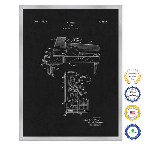 1938 Piano Old Patent Art Print on Canvas Custom Framed Vintage Home Decor Wall Decoration Great for Gifts