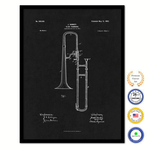1902 Slide Trombone Old Patent Art Print on Canvas Custom Framed Vintage Home Decor Wall Decoration Great for Gifts