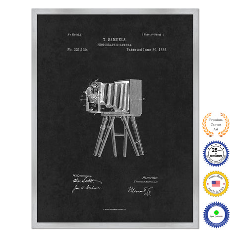 1885 Photographic Camera Antique Patent Artwork Silver Framed Canvas Home Office Decor Great Gift for Photographer