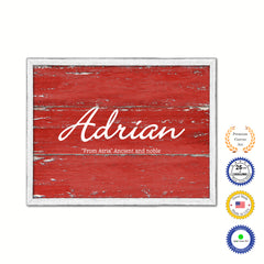 Adrian Name Plate White Wash Wood Frame Canvas Print Boutique Cottage Decor Shabby Chic