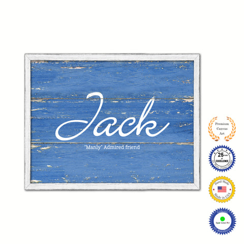 Jack Name Plate White Wash Wood Frame Canvas Print Boutique Cottage Decor Shabby Chic
