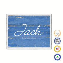 Jack Name Plate White Wash Wood Frame Canvas Print Boutique Cottage Decor Shabby Chic