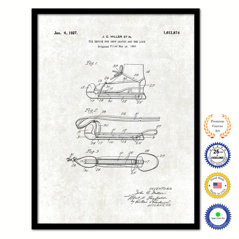 1927 Tie Device for Snow Skates Old Patent Art Print on Canvas Custom Framed Vintage Home Decor Wall Decoration Great for Gifts