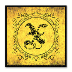 Alphabet X Yellow Canvas Print Black Frame Kids Bedroom Wall Décor Home Art