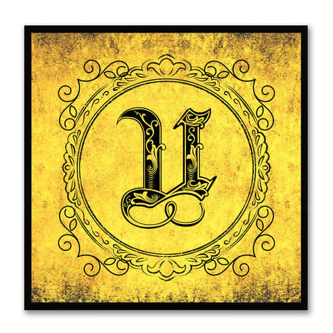 Alphabet U Yellow Canvas Print Black Frame Kids Bedroom Wall Décor Home Art