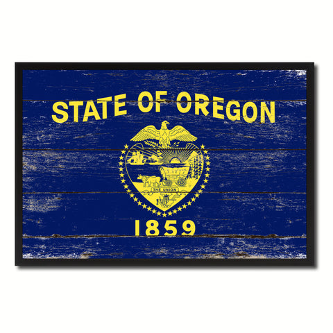 Oregon State Flag Canvas Print with Custom Brown Picture Frame Home Decor Wall Art Decoration Gifts