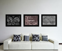 Chicago Illinois Vintage Vivid Sepia Map Canvas Print, Picture Frames Home Decor Wall Art Decoration Gifts