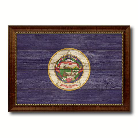 Minnesota State Flag Texture Canvas Print with Brown Picture Frame Gifts Home Decor Wall Art Collectible Decoration