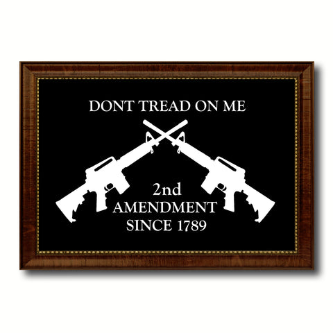 2nd Amendment Dont Tread On Me M4 Rifle Military Flag Canvas Print with Brown Picture Frame Home Decor Wall Art Gift Ideas