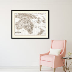 New Zealand Oceania Australia Vintage Sepia Map Canvas Print, Picture Frame Gifts Home Decor Wall Art Decoration