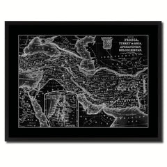 Persia Iraq Iran Afghanistan Vintage Monochrome Map Canvas Print, Gifts Picture Frames Home Decor Wall Art
